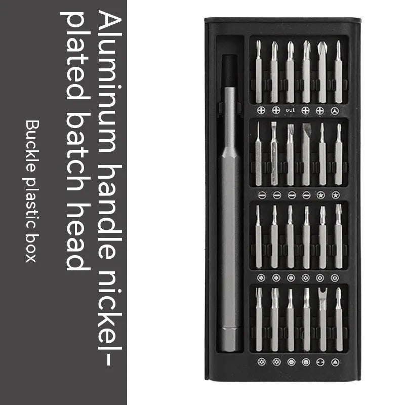 24-in-1 precision magnetic screwdriver repair kit with bits, aluminium and plastic handles.
