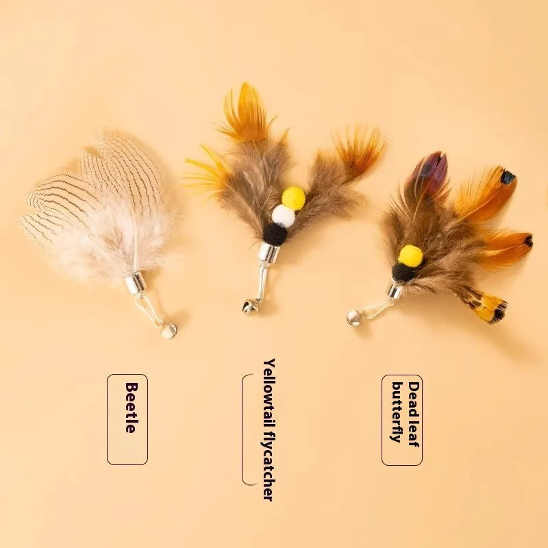 Three steel wire cat toy replacement heads with small flying insects colour design