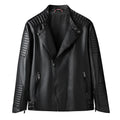 Men's PU leather jacket in black with zipper pockets, casual regular fit, spring autumn wear