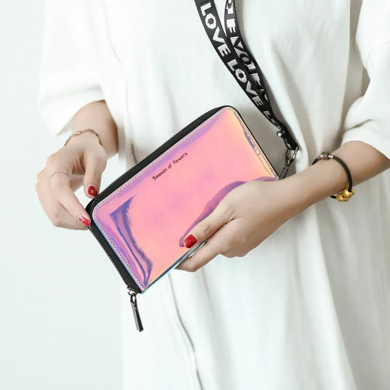 Korean style short folding women's wallet in PU leather with glitter colour options
