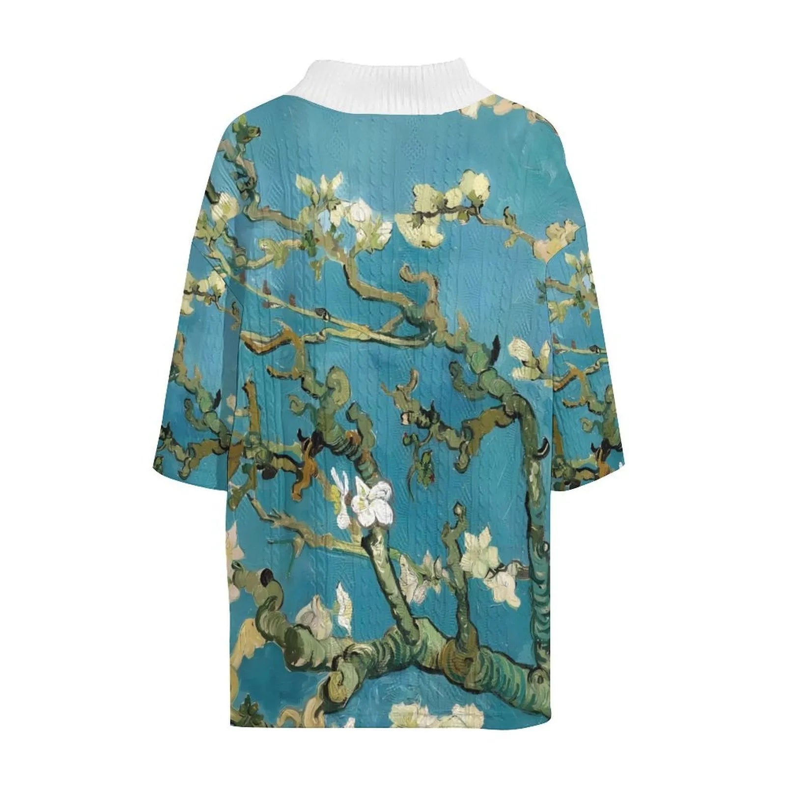 Men's peacock blue knitted shorts suit with 3D printed pattern, T-shirt jacket, and mid-length trousers