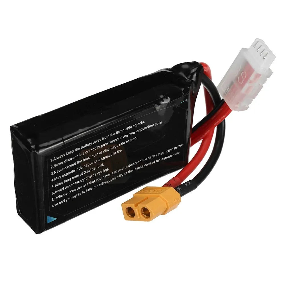 7.4V 1200mAh lithium battery for RC remote control cars and ships measuring 15x36x70mm