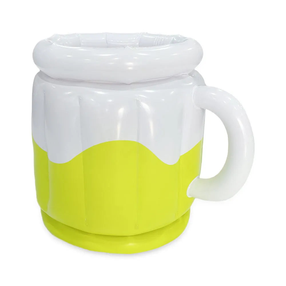 Yellow inflatable PVC ice bucket designed for cooling beer steins at outdoor events.