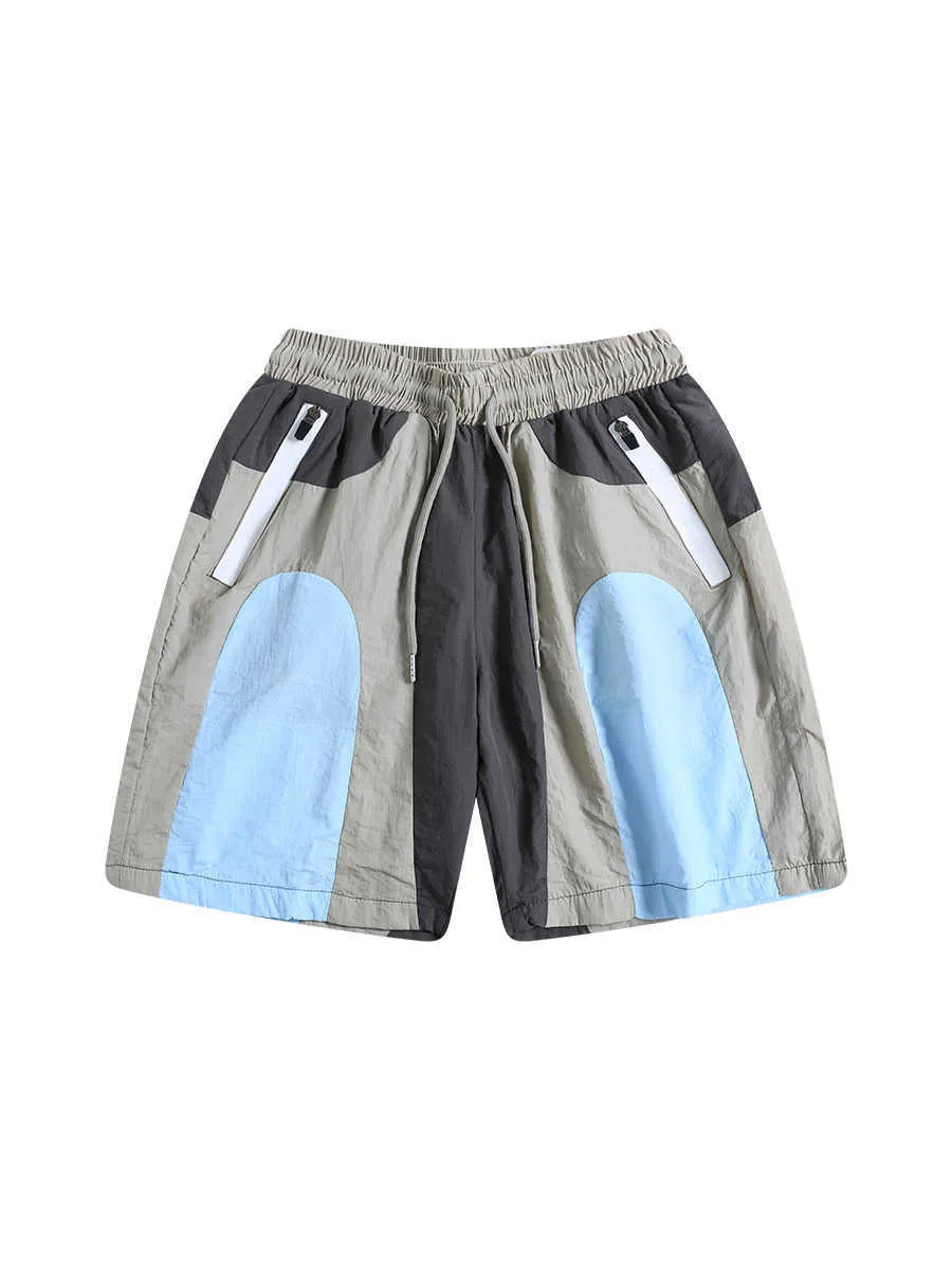 Blue loose-fit men's quick-drying outdoor sports shorts with a fly opening.