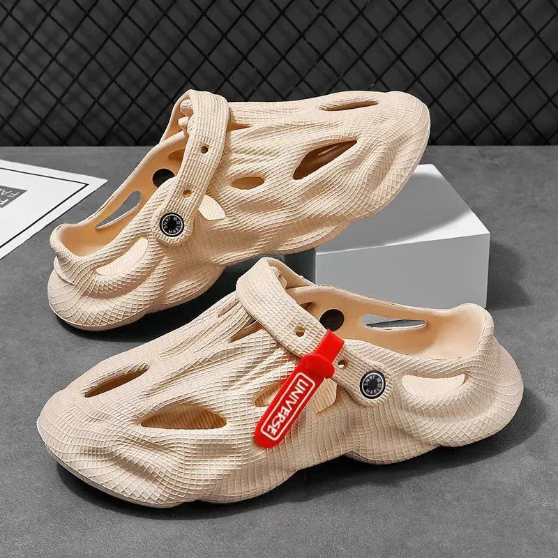 EVA foam coconut slippers with closed toe design and ventilation holes in grey colour