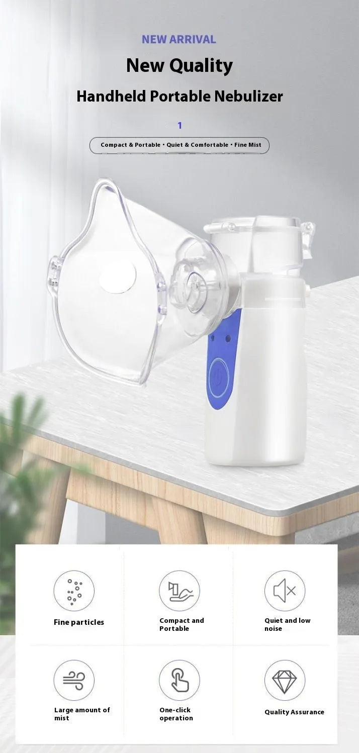 Handheld columnar USB nebuliser spray machine with a water tank, for quiet household use.