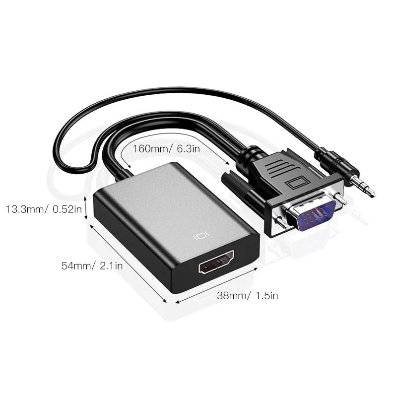 VGA to HDMI adapter cable in green box with 15cm length and audio power supply