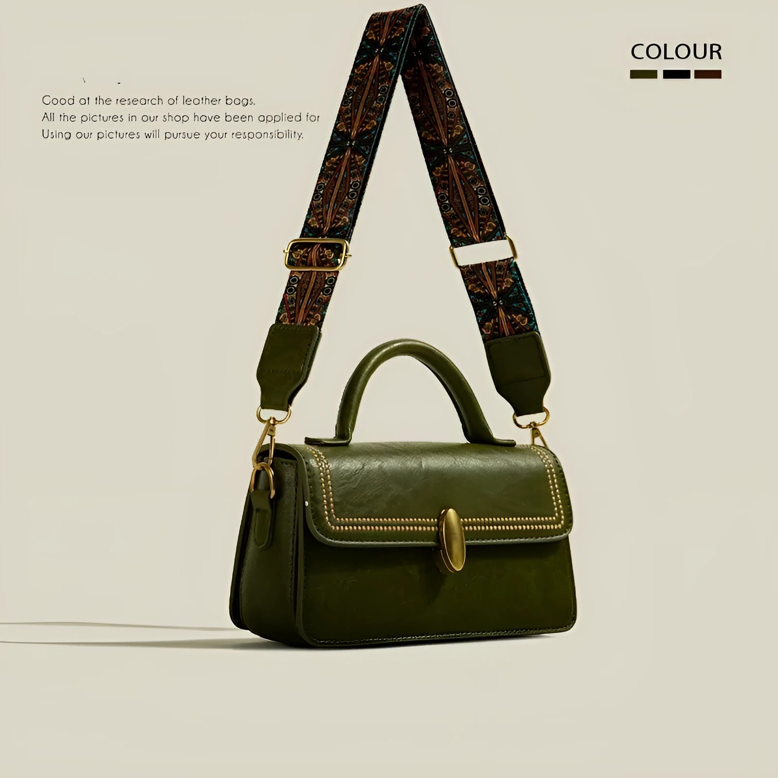 Women's brown PU leather messenger bag with sandwich pocket and shoulder strap
