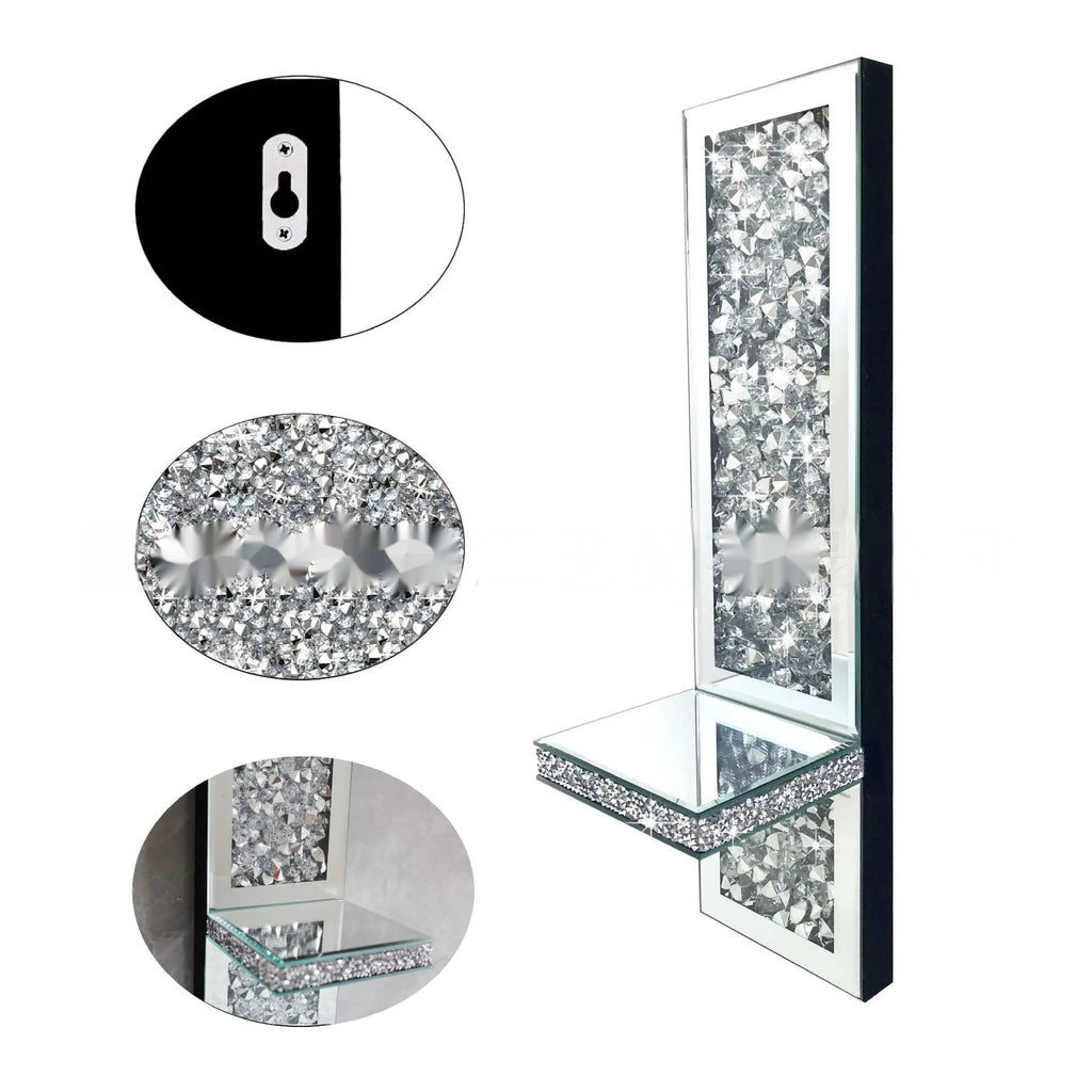 Pair of silver mirror glass wall hanging candle holders measuring 38cm tall.