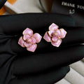 Purple oil-spot glaze flower stud earrings with gold-plated silver needle design on copper base