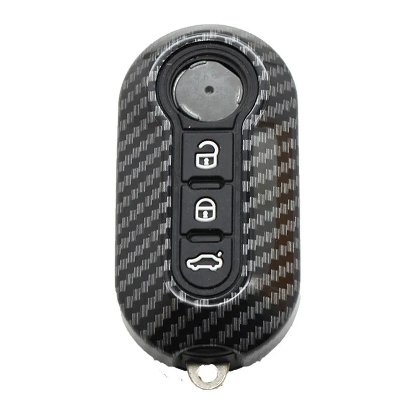 Fiat 500 replacement key case with carbon fibre texture in black, blue, or red