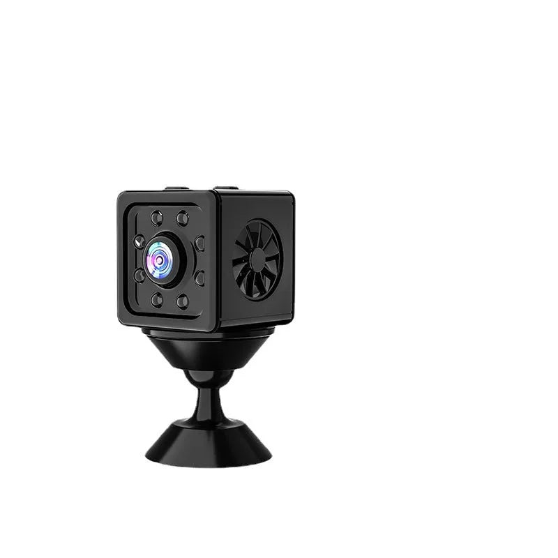 Black cubic K13 remote network sports HD camera with bracket on a white background.