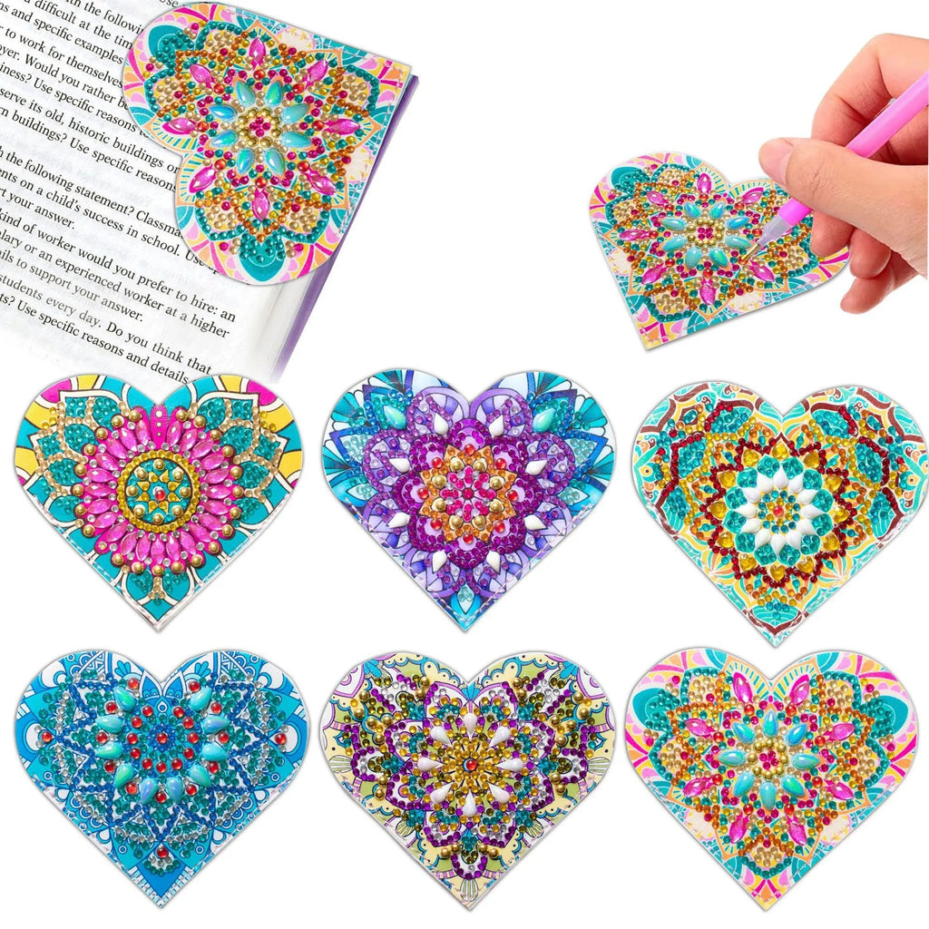 Six PU leather handmade bookmarks with crystal flower cornerite designs in modern simplicity style