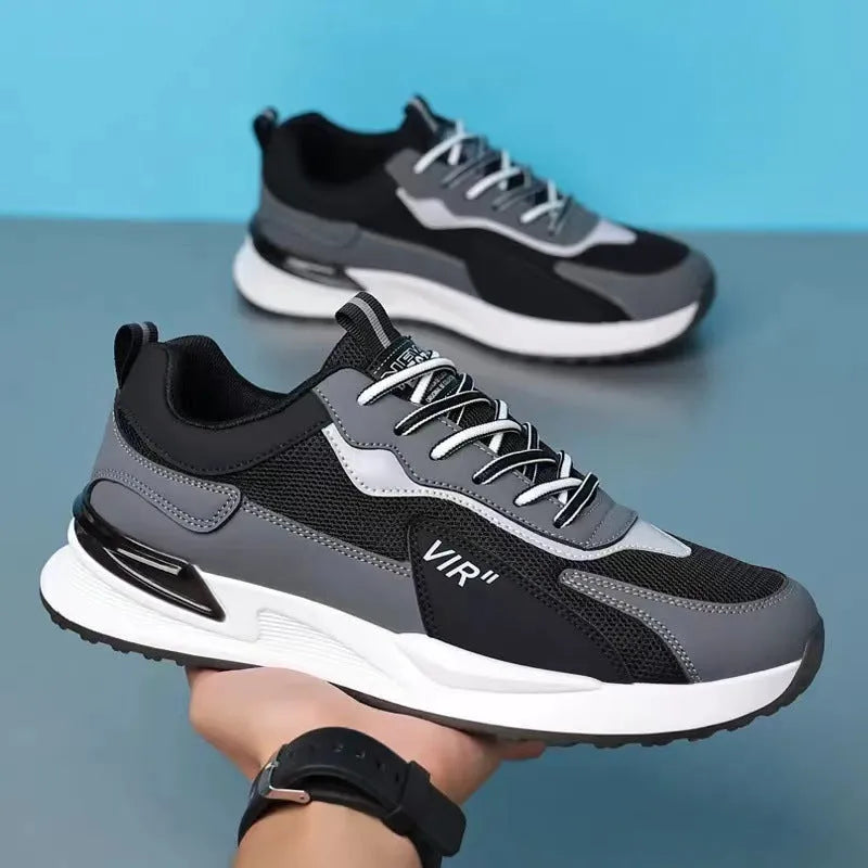 Men's colour block mesh sports shoes with lace-up design and injection moulded sole