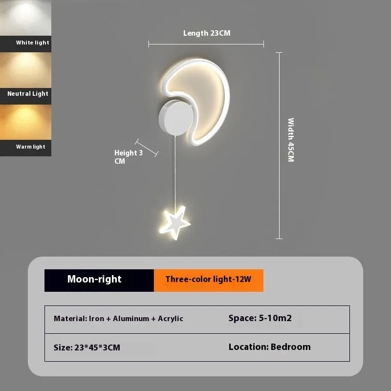 A white cloud-themed children's wall lamp with a left-facing orientation and LED light mounted on a bedroom wall.