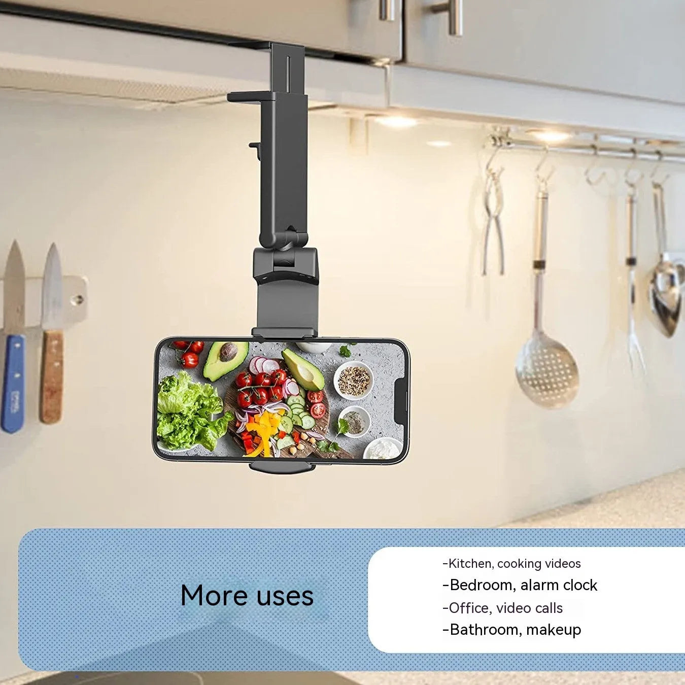 Foldable rotating phone holder in black, green or grey with universal smartphone compatibility