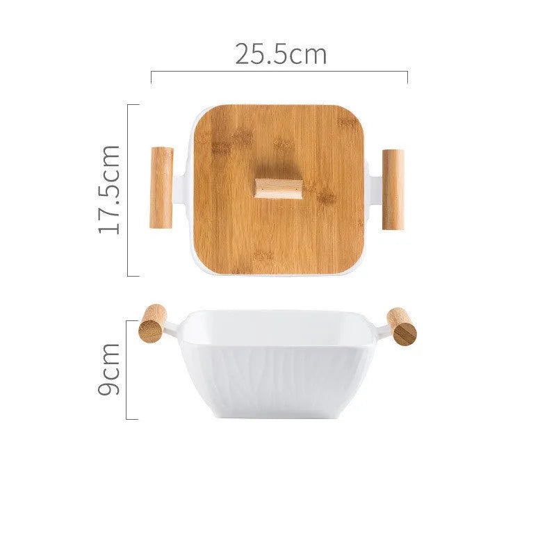 Irregular shaped porcelain ceramic bowl with matching lid available in multiple colours