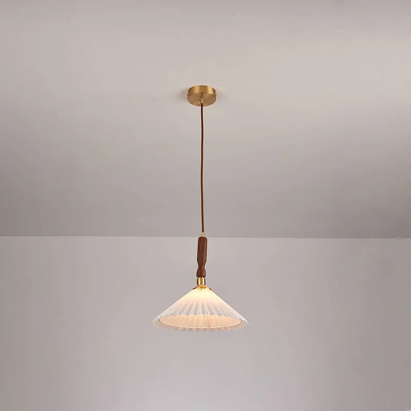 American retro style wooden wall lamp with fabric shade in walnut finish