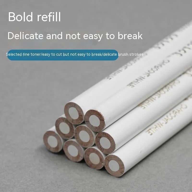 White charcoal pencils in wooden casing for drawing on dark paper with moderate hardness lead