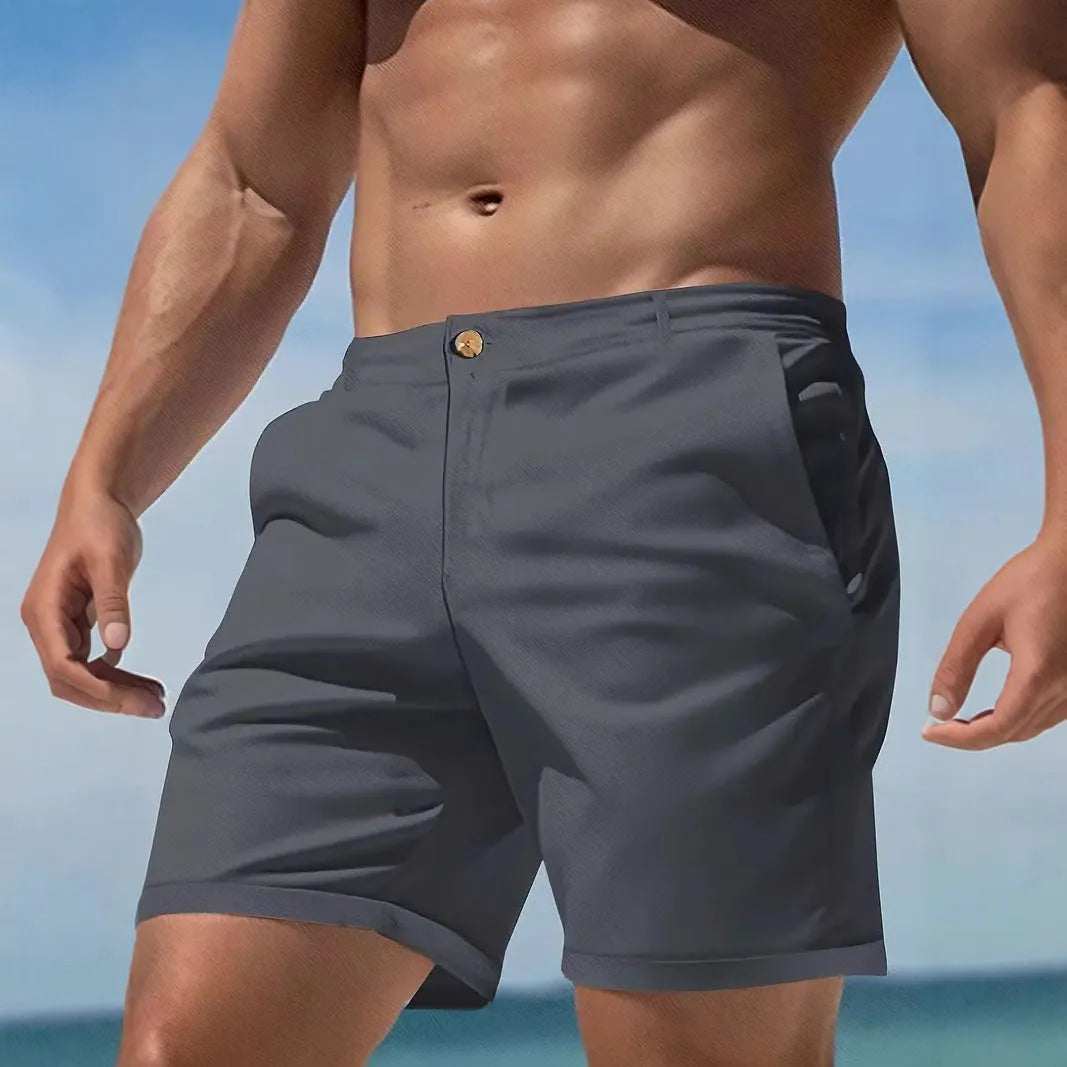 Men's straight-leg cotton blend shorts in black with micro-elastic construction for casual sports wear