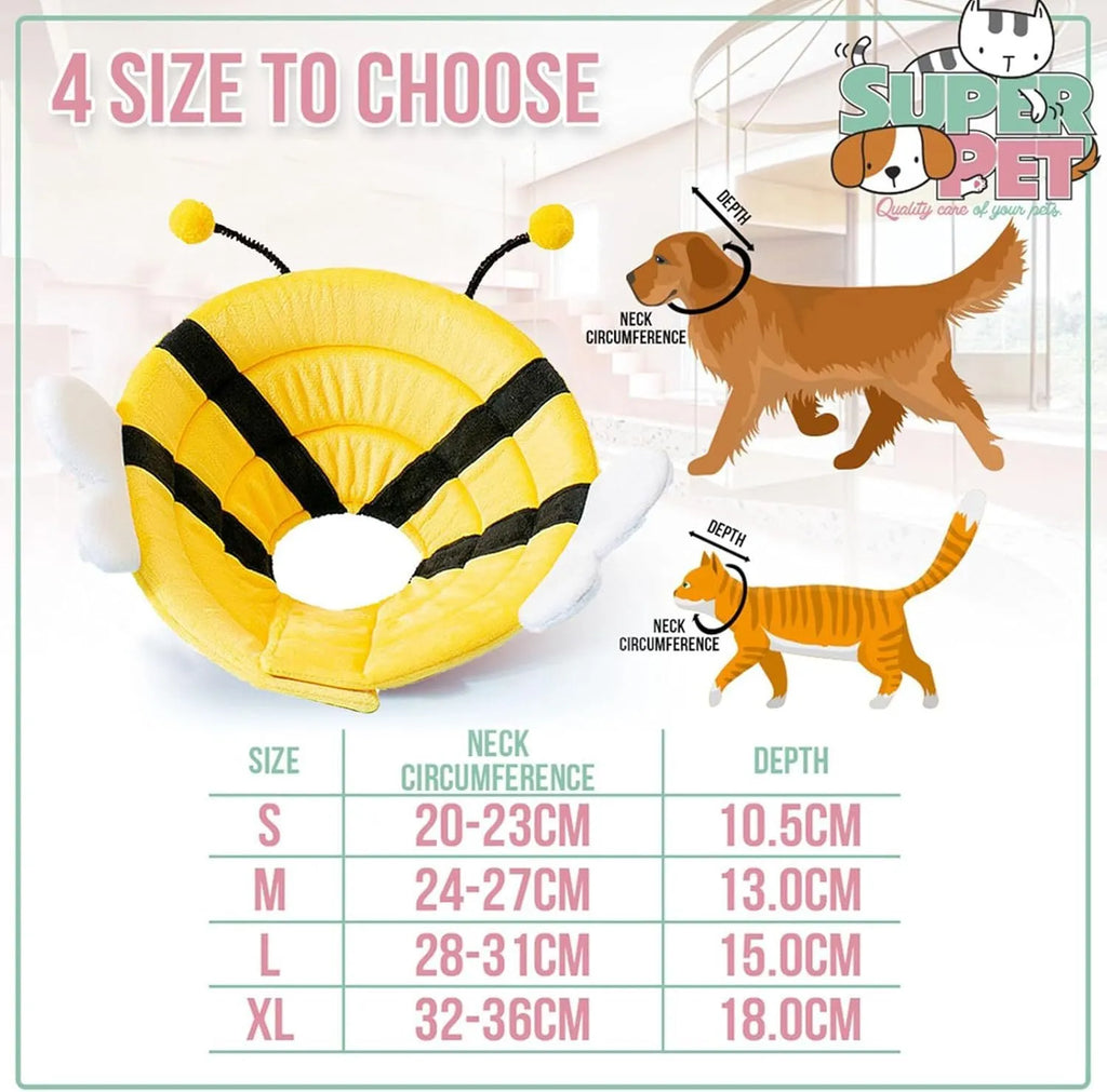 Soft bee design cat cone collar with adjustable Velcro closure for pet protection