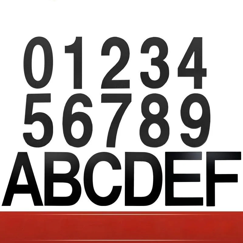Black stainless steel sticky house number sign with 7.5cm characters and adhesive backing