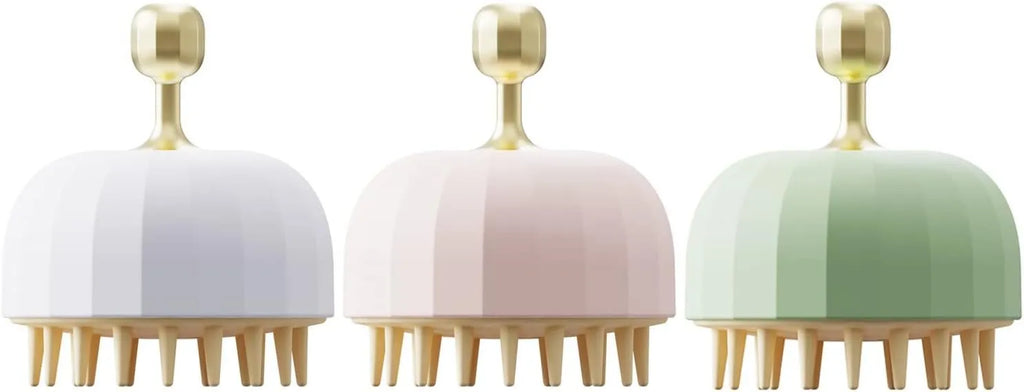 Green double-sided pet bath massage brush with silicone bristles and drain holes.