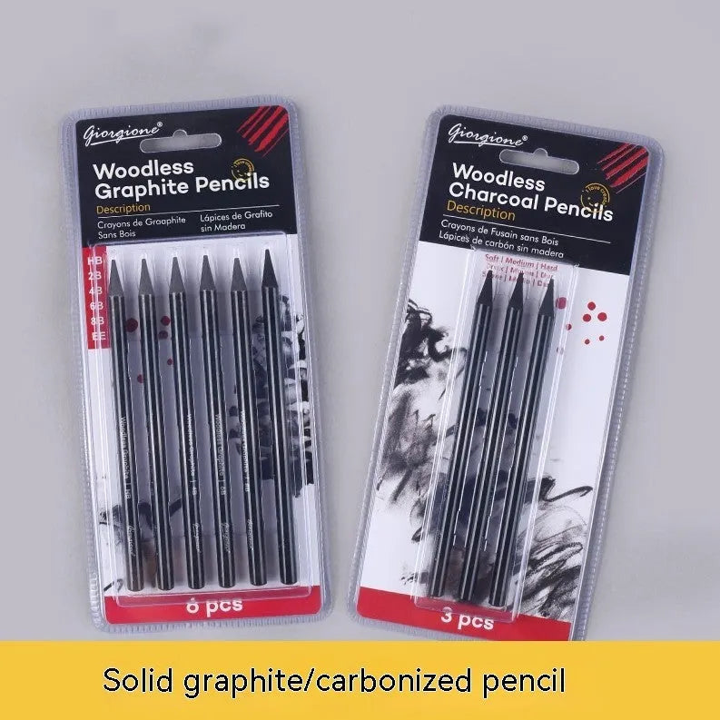 Solid graphite and carbonised drawing pencil set on a suction card pack.