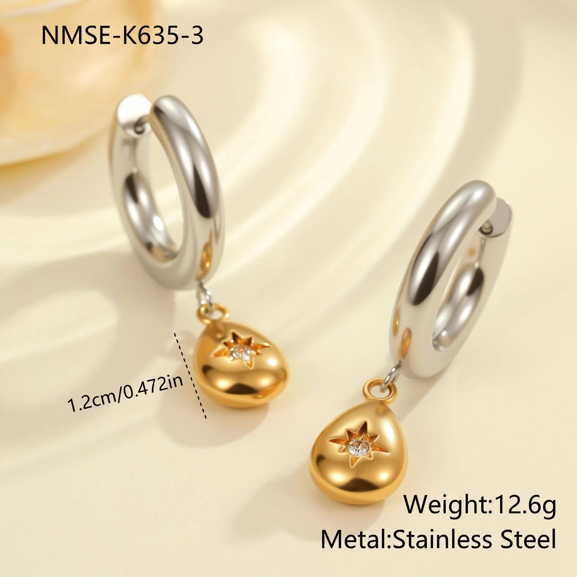 Stainless steel Christmas tree heart earrings with 18K gold electroplated finish