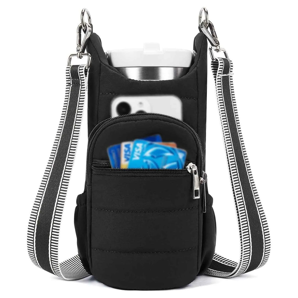 Bicycle-mounted water bottle bag in black pink or beige cloth with modern simplicity design