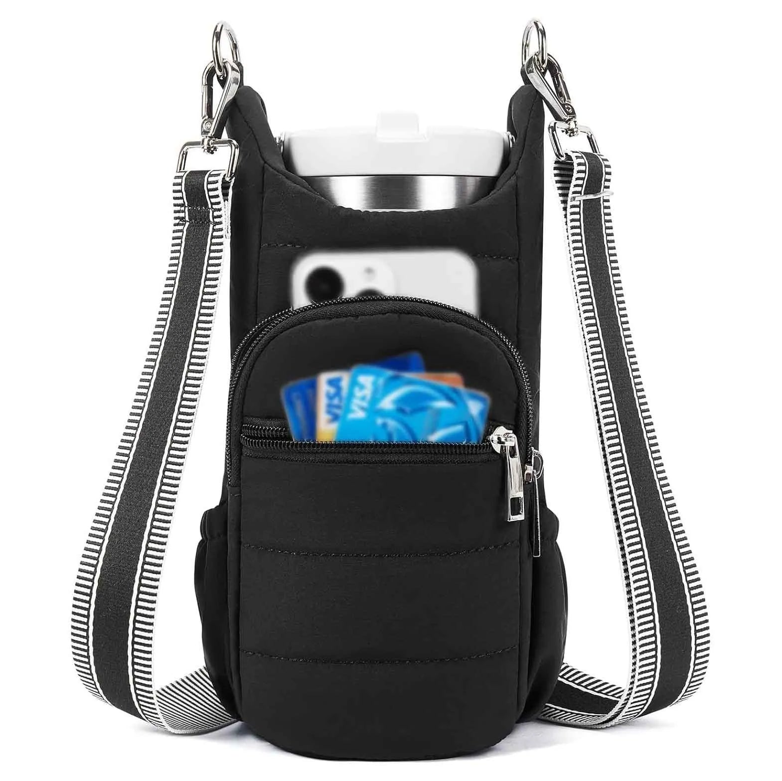 Bicycle-mounted water bottle bag in black pink or beige cloth with modern simplicity design
