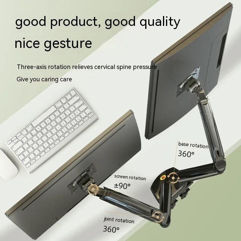 Dual screen lifting monitor desk bracket in a dual-screen colour variant, showing VESA plate compatibility.