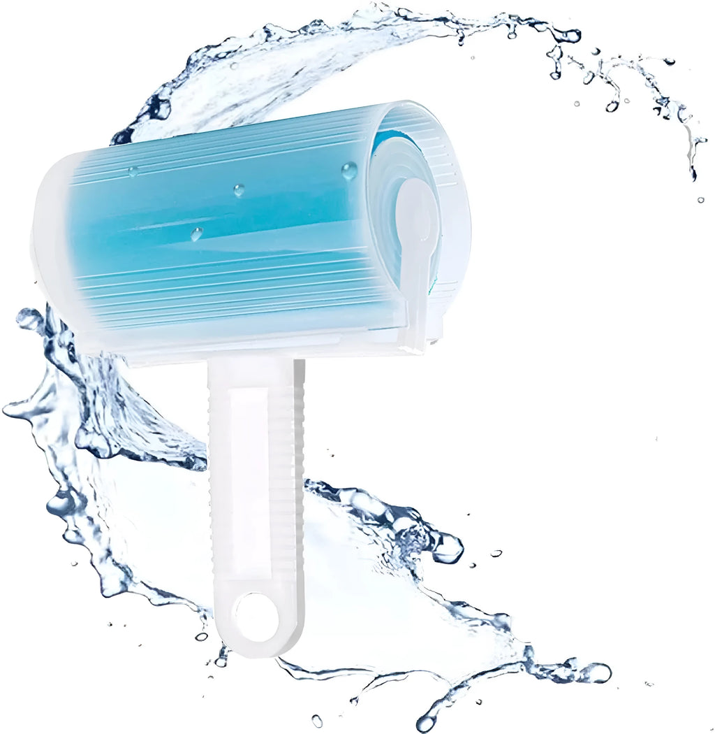 Blue reusable washable lint roller with protective cover for removing pet hair from clothes