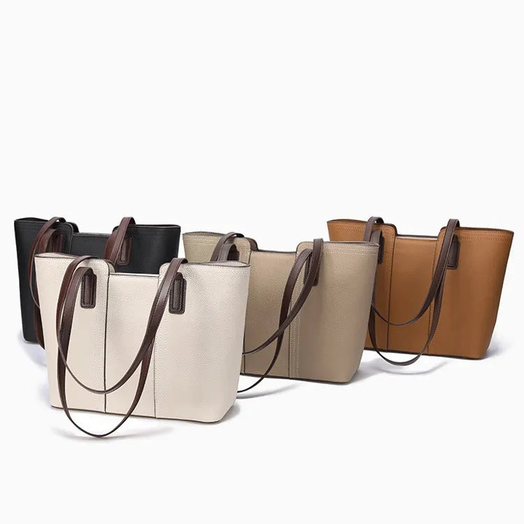 Genuine leather women's commuter shoulder bag in box design with shoulder strap