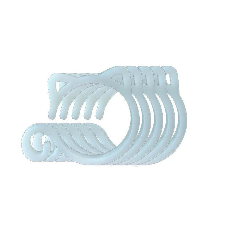 Cat-shaped plastic plant clip in red, yellow, green, and white colours for garden support.