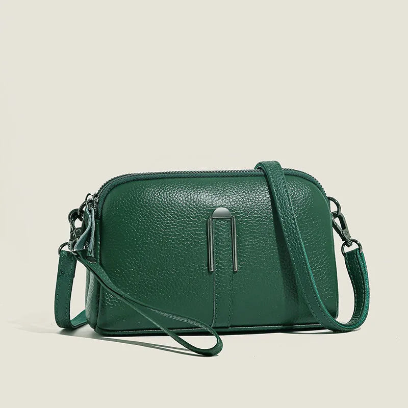 Genuine leather women's shoulder bag in urban simplicity style with horizontal square shape