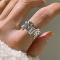 Silver cross zircon ring with open gemstone design and geometric three-dimensional decoration in retro style