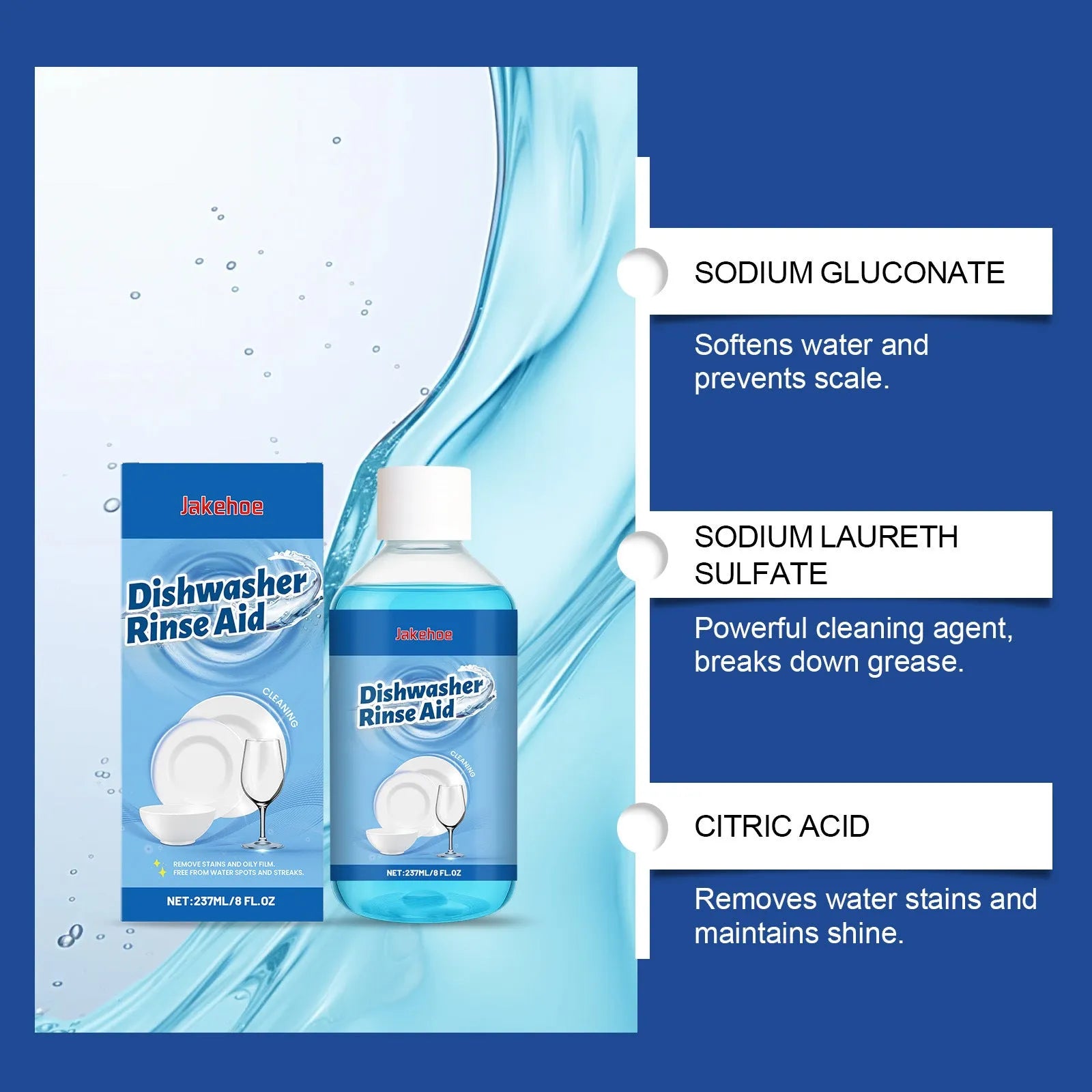 237mL dishwasher cleaner aid bottle for removing stains and oil from plates and kitchenware