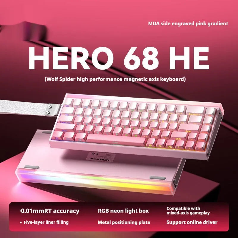 Magnetic axis RGB mechanical keyboard showing side engraving detail and multi-colour backlighting.