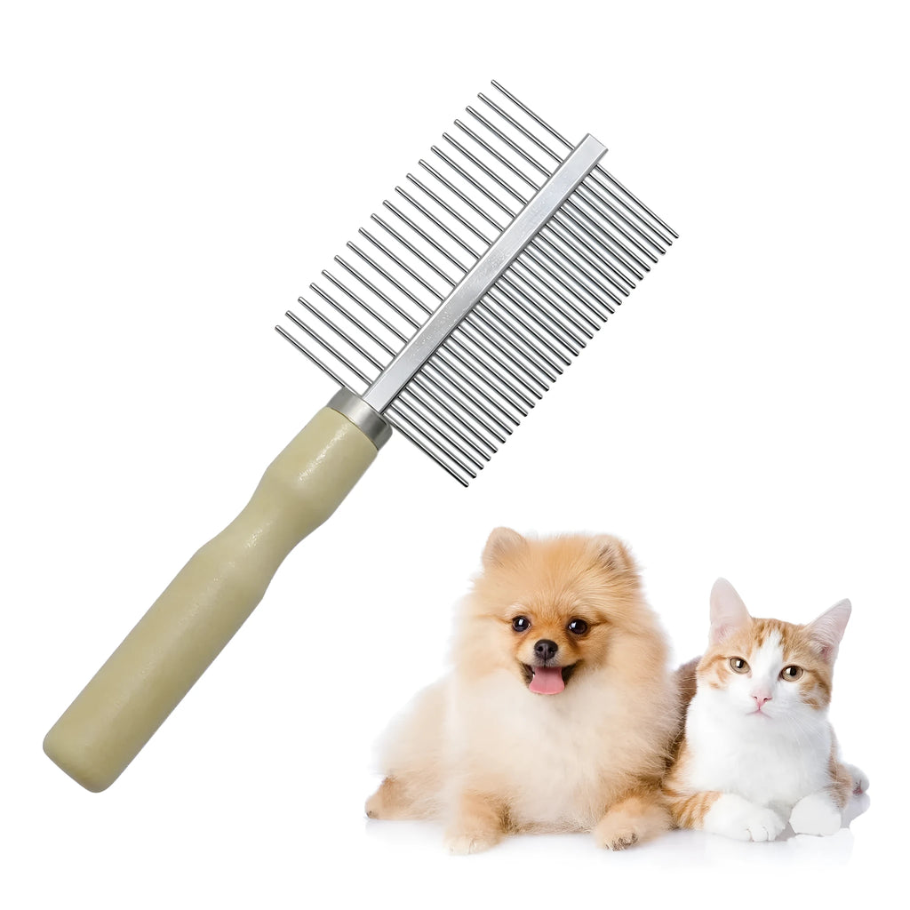 Wooden handle pet grooming comb for dogs and cats with smooth polished needles