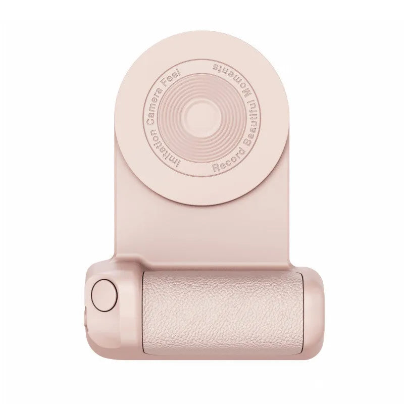 Black magnetic phone holder with ergonomic camera-style grip showing rotatable stand function