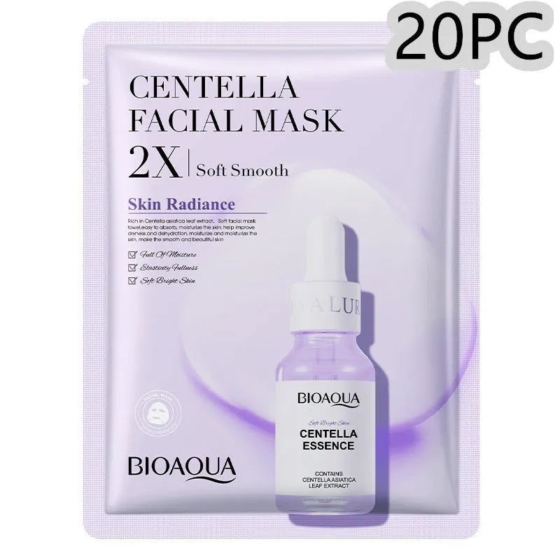 Single-use gel facial sheet mask in packaging, 30g collagen or hyaluronic acid formula.