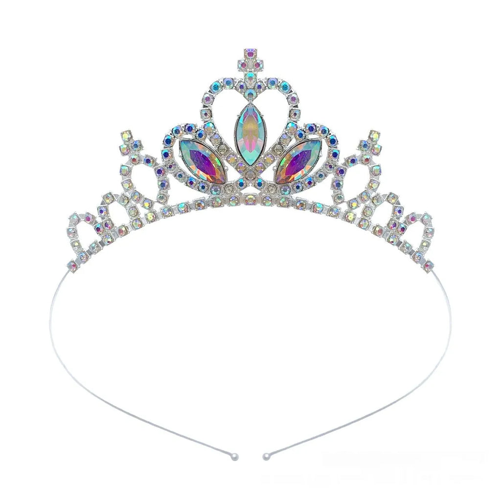 Gold electroplated alloy princess crown headdress with diamond-like decorations for birthday parties