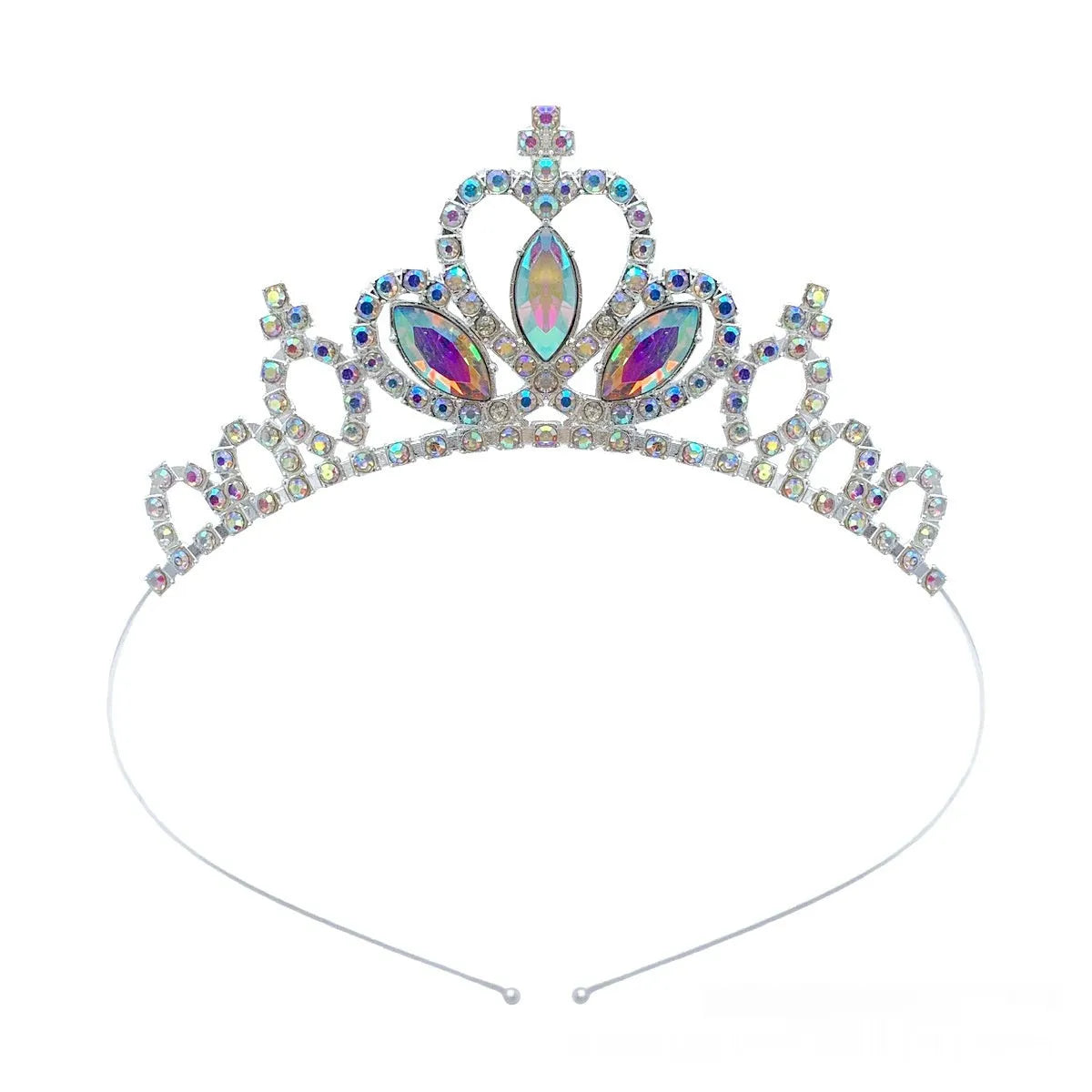 Gold electroplated alloy princess crown headdress with diamond-like decorations for birthday parties