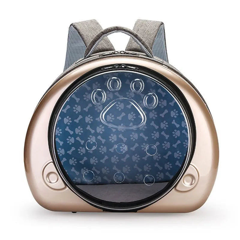 Transparent space capsule cat travel carrier in metallic colours with breathable design