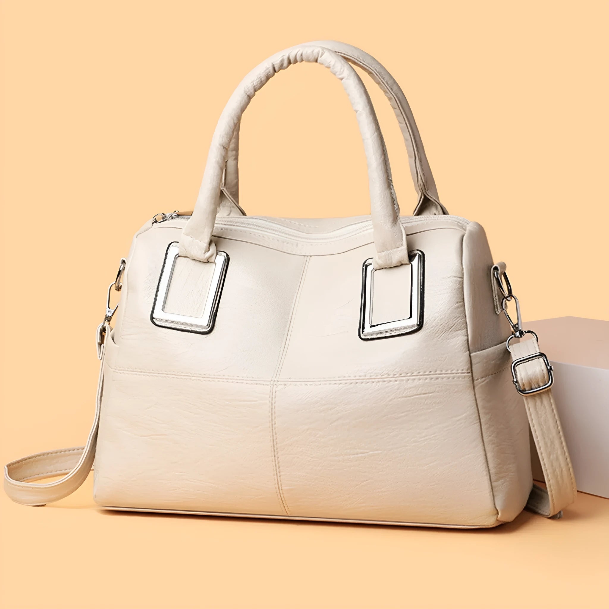 Women's large capacity shoulder bag in horizontal square shape with internal phone pocket and document compartment