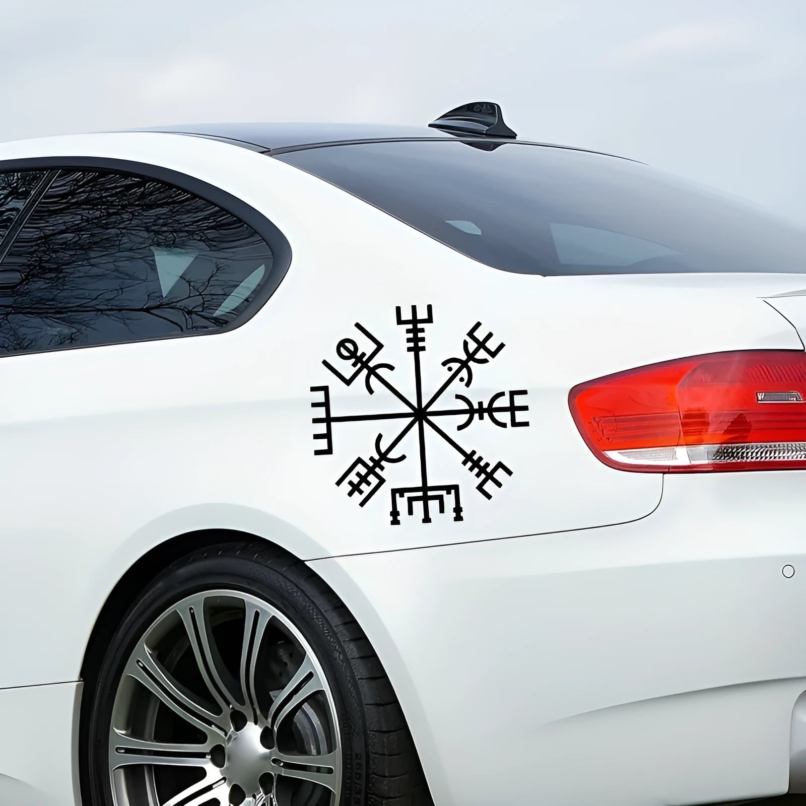 Square 13cm vegetarian no charm vinyl car and notebook sticker on white background.