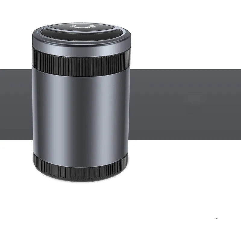 Automatic sensing vehicle ashtray with USB port in grey, black, red, or blue