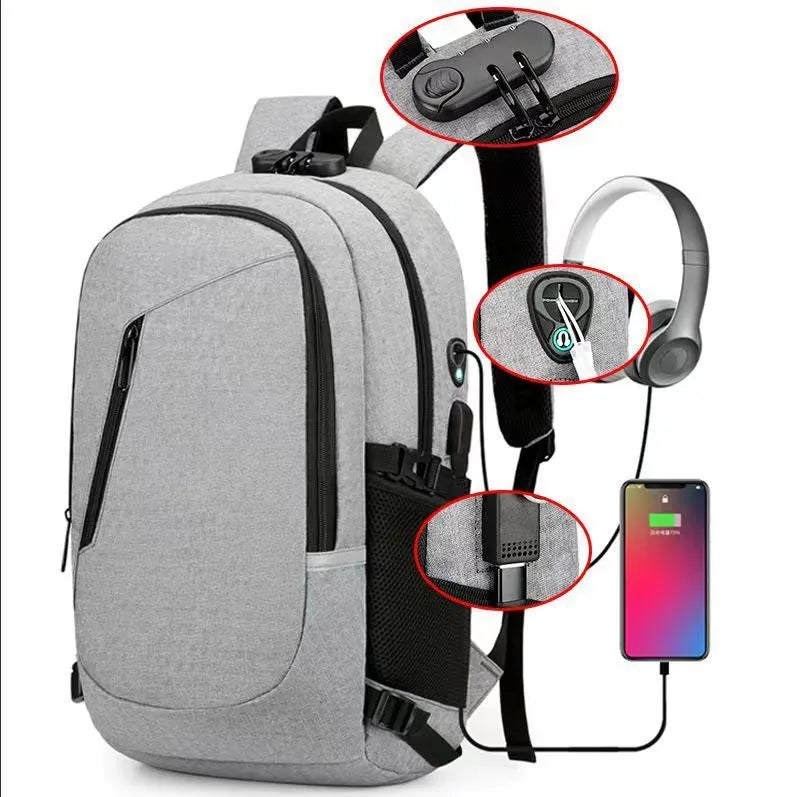 Street-style Oxford cloth backpack in blue colour showing front view with straps