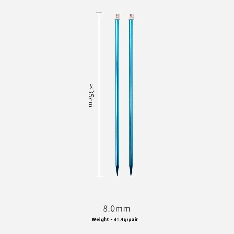 Set of lengthened crochet hooks in various sizes from 2.0mm to 10.0mm, each with a protective end cap.